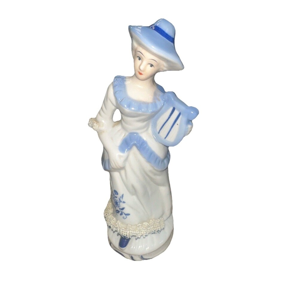 Antique VINTAGE LG 8" Ceramic Porcelain LACE FRENCH LADY Figurine Statue